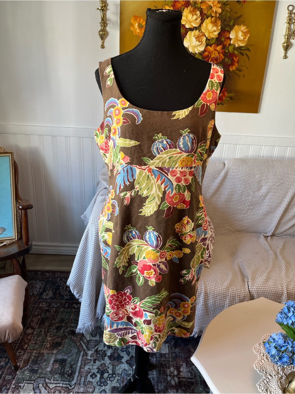 Talbots Y2K Vintage Brown Floral Summers Midi Dress Size Large